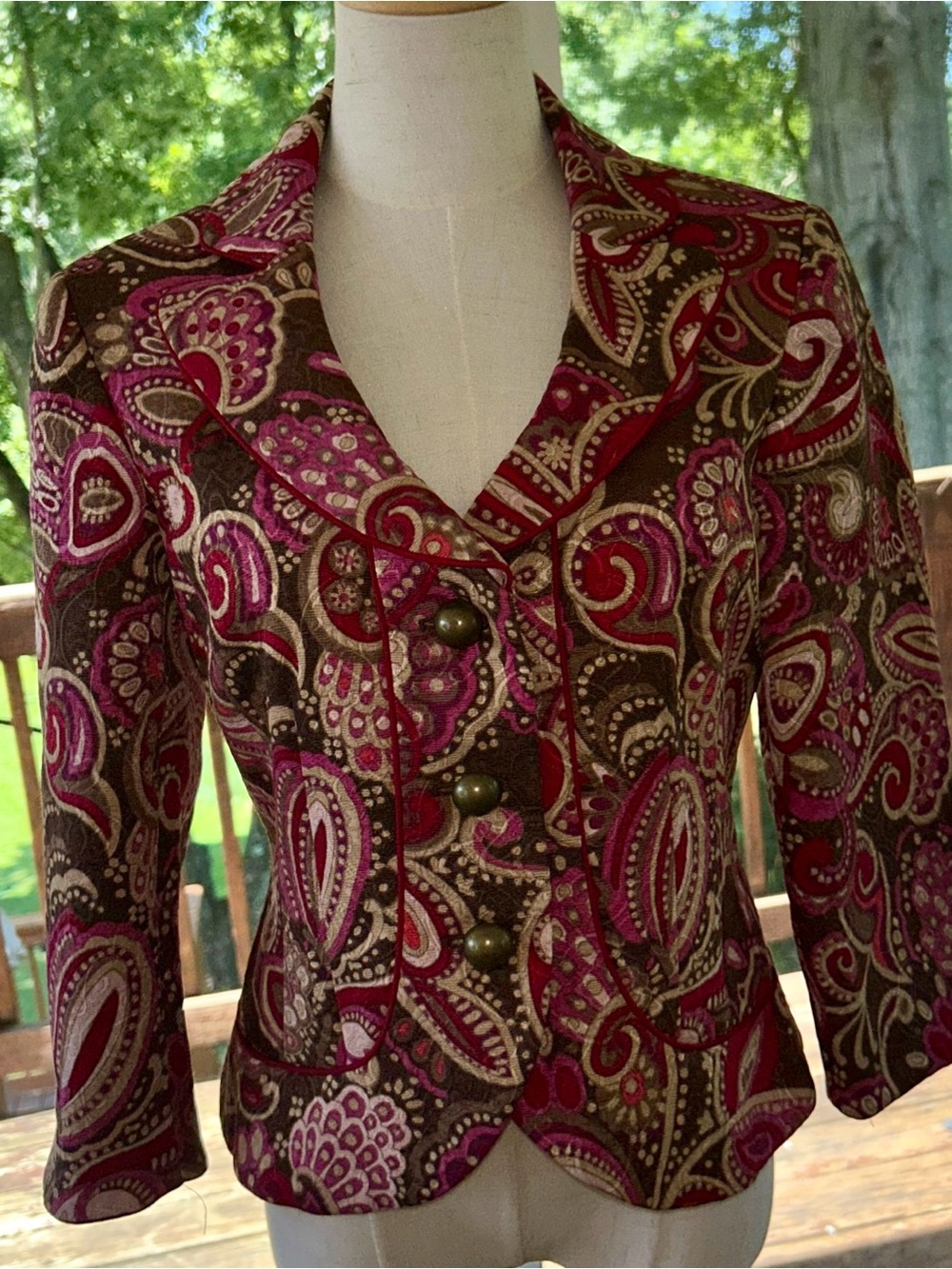 Tailored Paisley Blazer in Pink & Brown Size 6